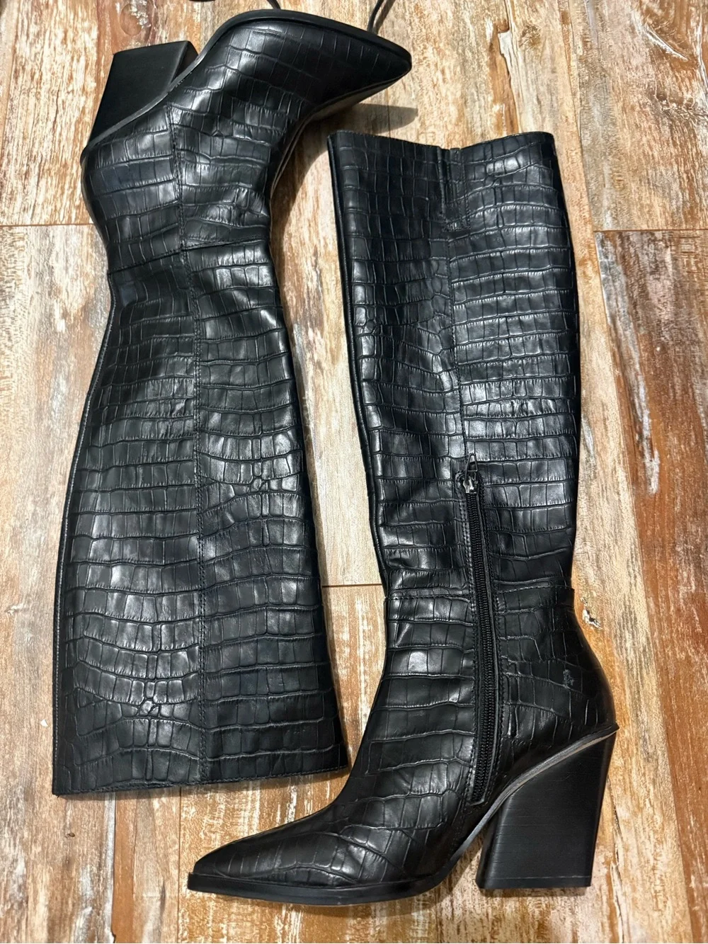 Dolce Vita Black Croc-Embossed Over-the-Knee Boots